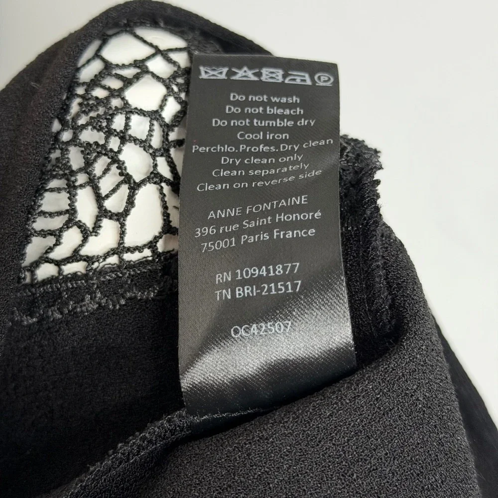 Anne Fontaine Miyuki Open Lace Stripe Blouse Black Floral Short Sleeve Womens 42 - Picture 9 of 9